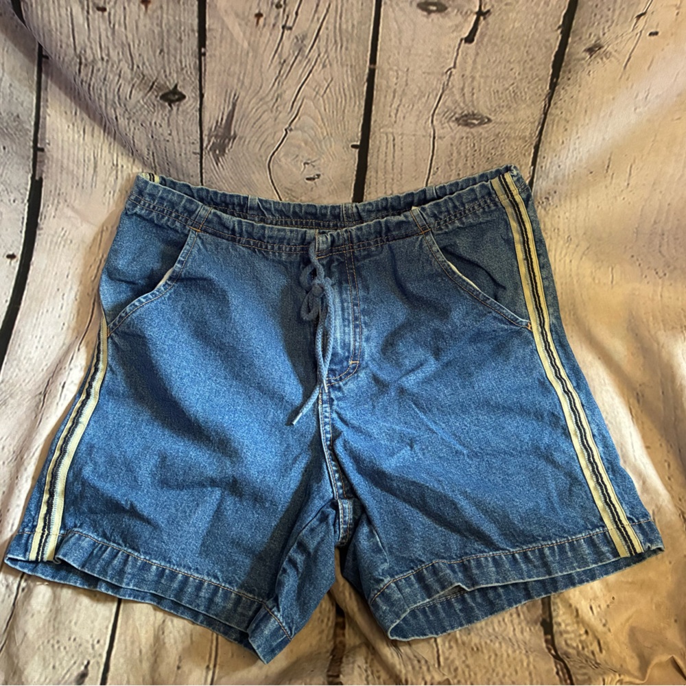 Vintage Union Bay Girls Pull On Drawstring Striped Cotton Jean Shorts Sz‎ L Y2K